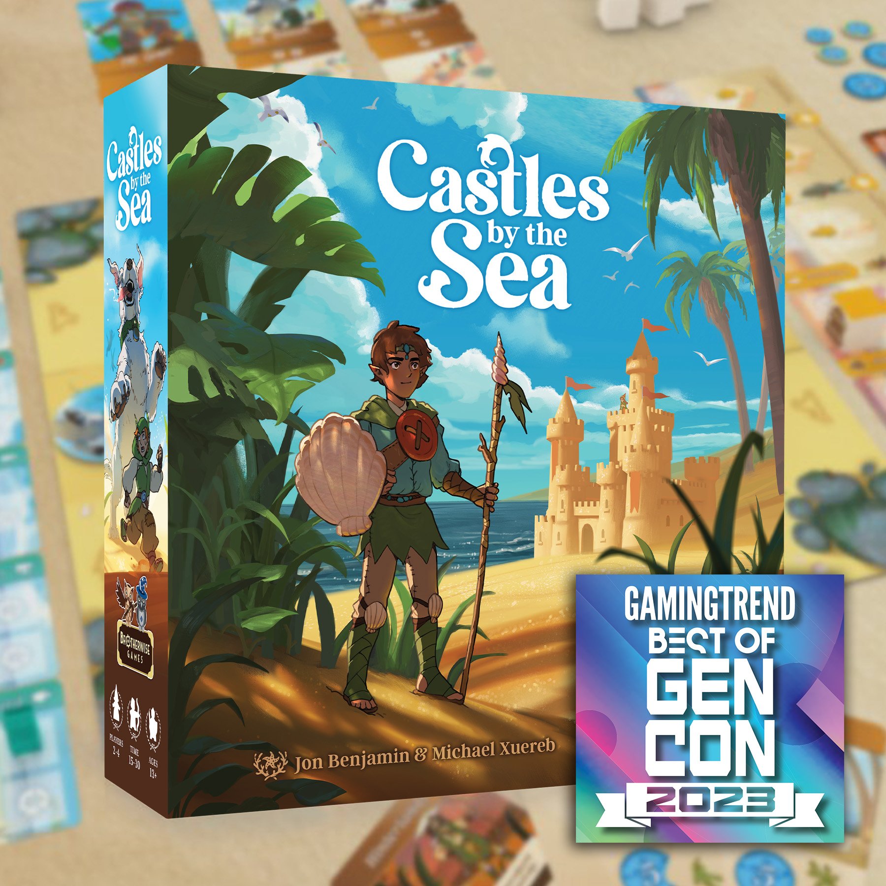 Castles by the Sea box on a slightly burred out background with a Best of Gen Con 2023 award