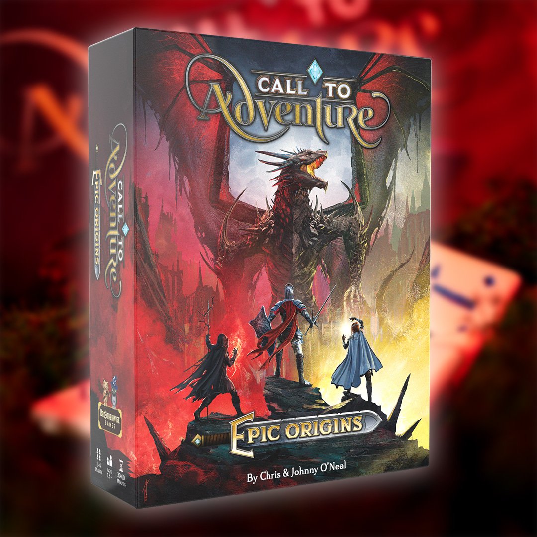 Call to Adventure Epic Origins box on a blurred background of runes