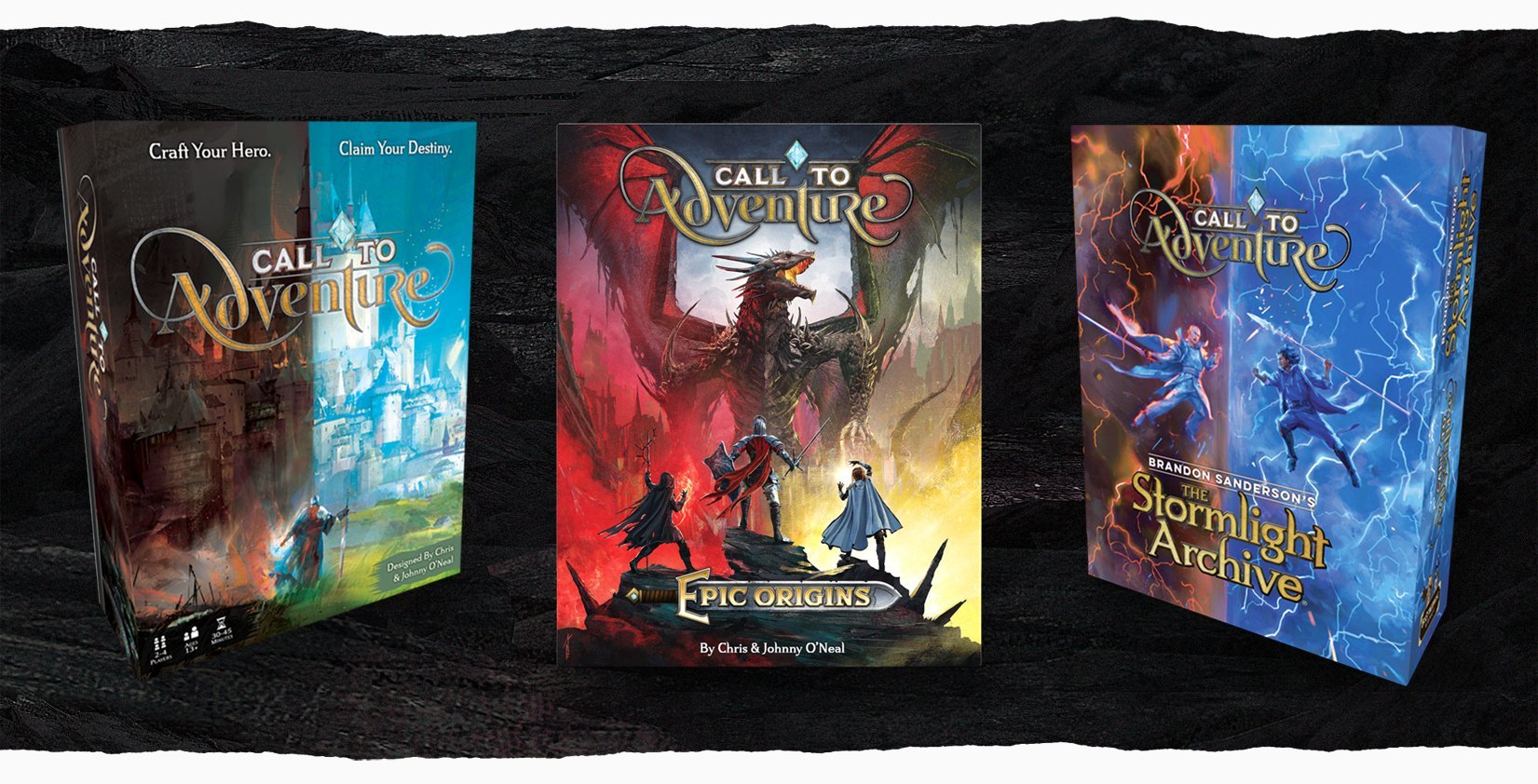 Call to Adventure core game, Call to Adventure: Epic Origins, and Call to Adventure: The Stormlight Archive