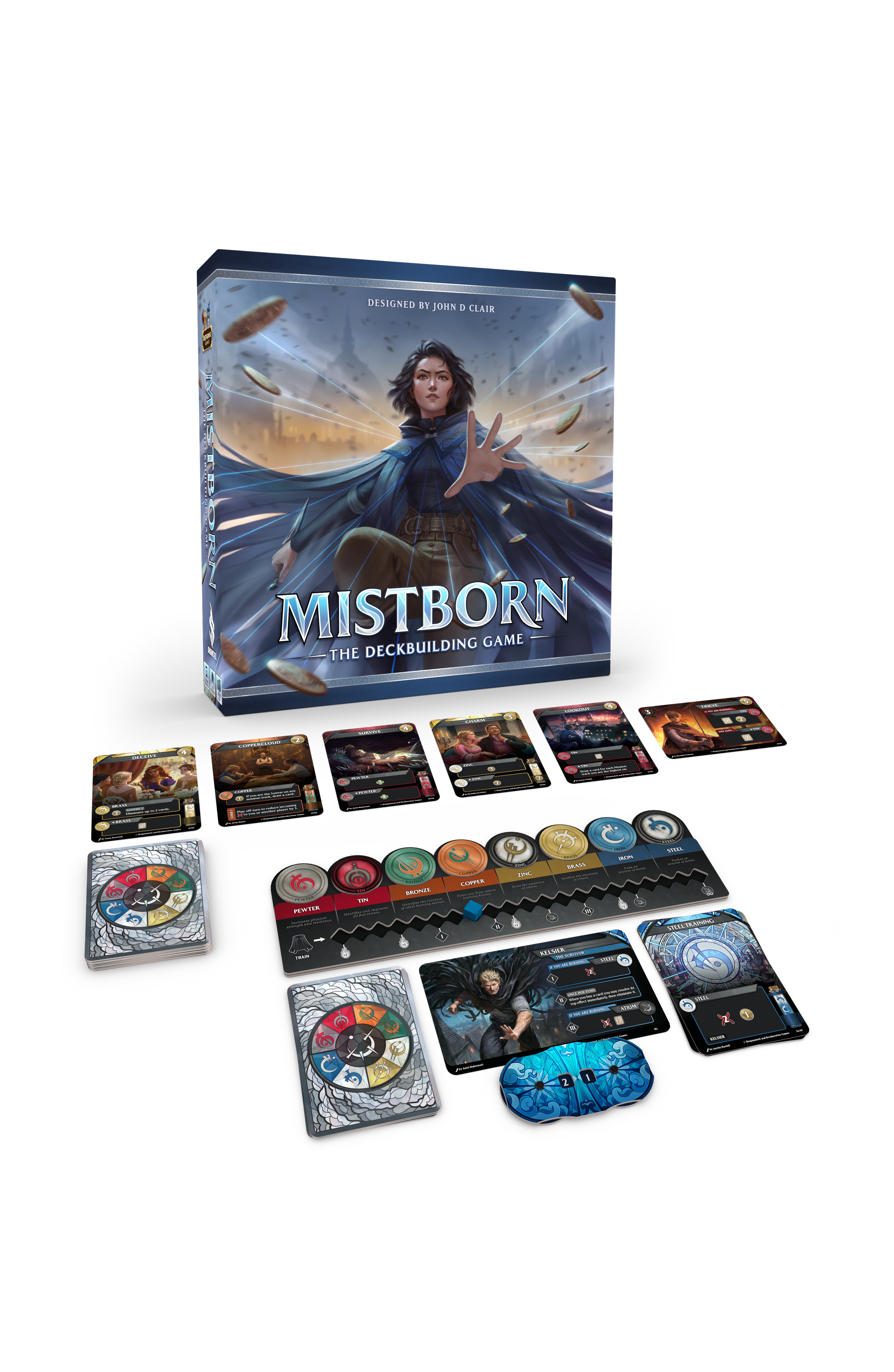 Mistborn board game box and single player view with card market