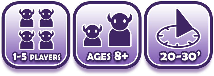 1-5 players, Ages 8+, 20-30 minutes